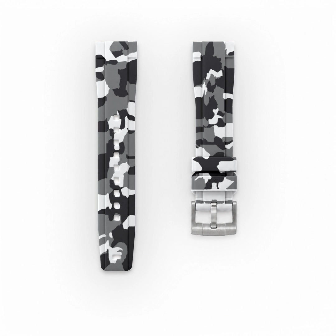 ZEALANDE 20mm straight rubber strap Winter Camo'Z, Brushed tang buckle, Classic