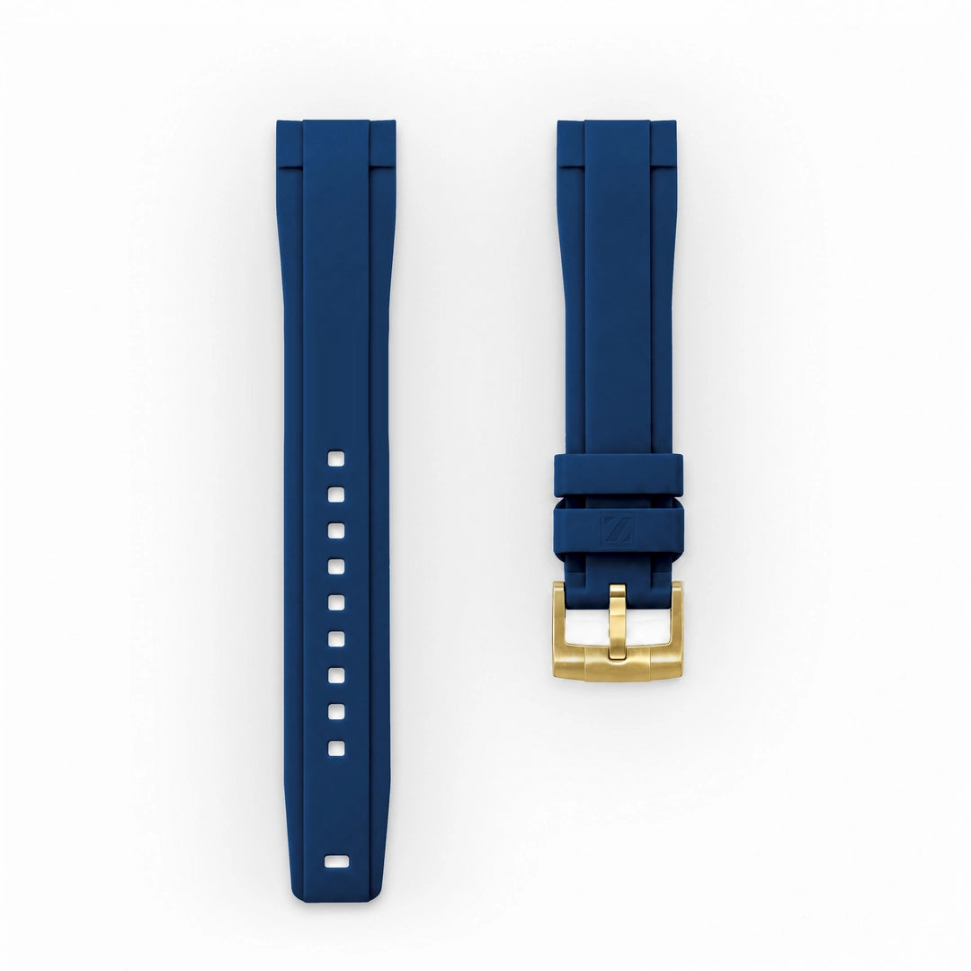 ZEALANDE 20mm straight rubber strap Blue, Gold tang buckle, Large