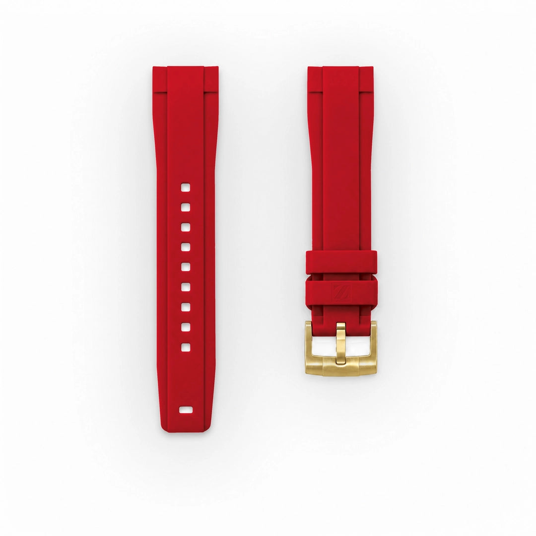 ZEALANDE 20mm straight rubber strap Red, Gold tang buckle, Classic