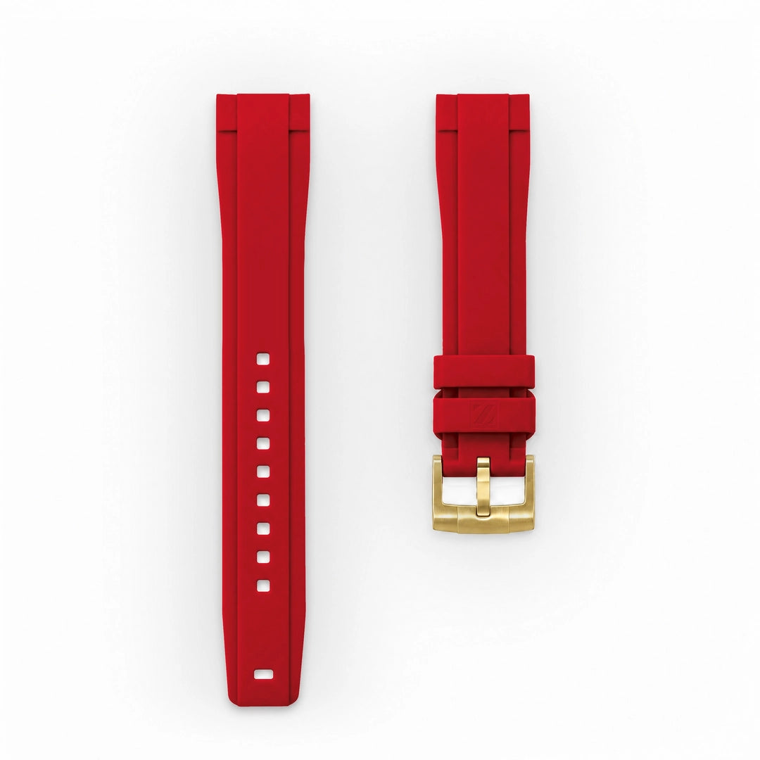 ZEALANDE 20mm straight rubber strap Red, Gold tang buckle, Large