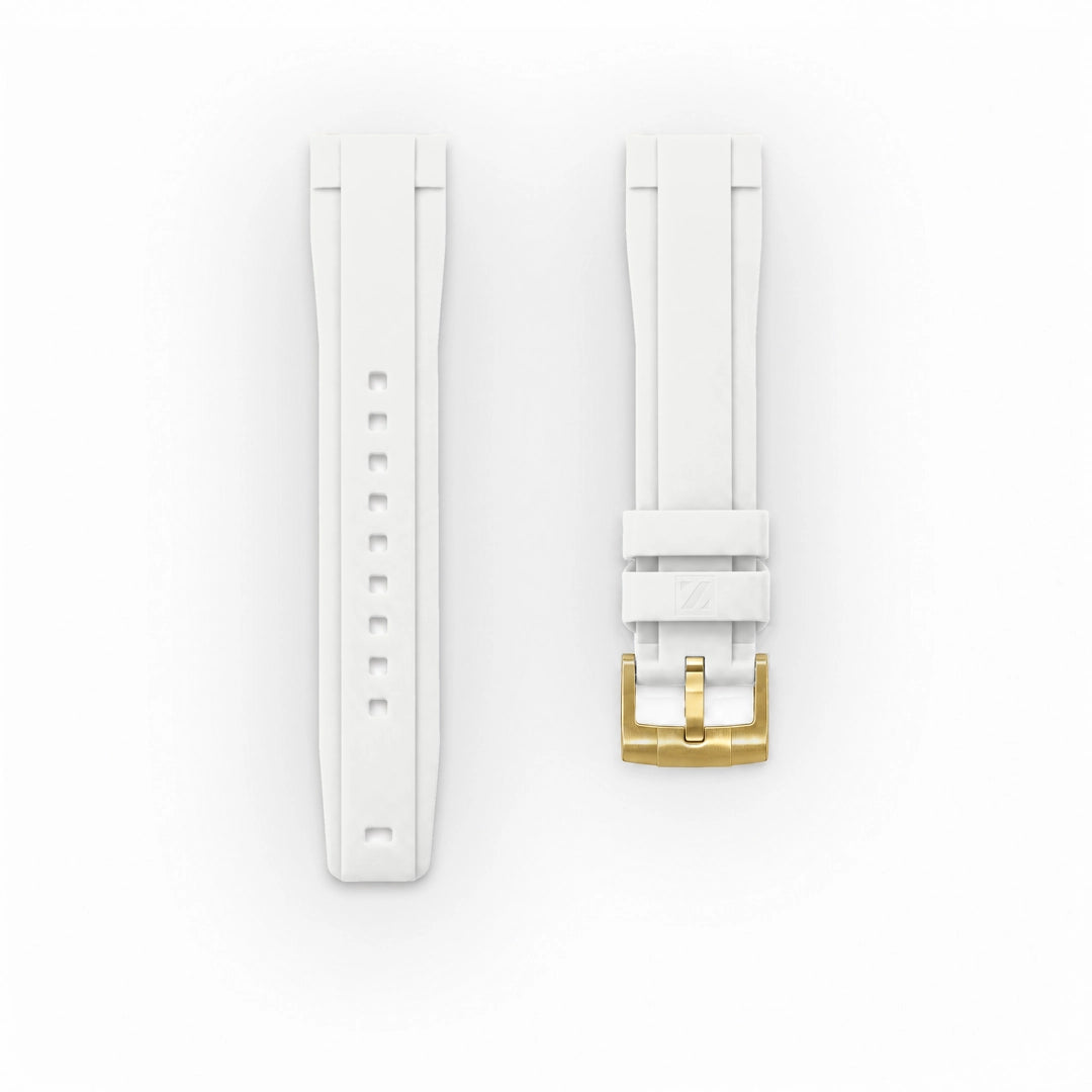 ZEALANDE 20mm straight rubber strap White, Gold tang buckle, Classic