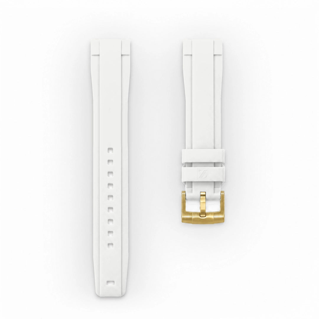 ZEALANDE 20mm straight rubber strap White, Gold tang buckle, Large