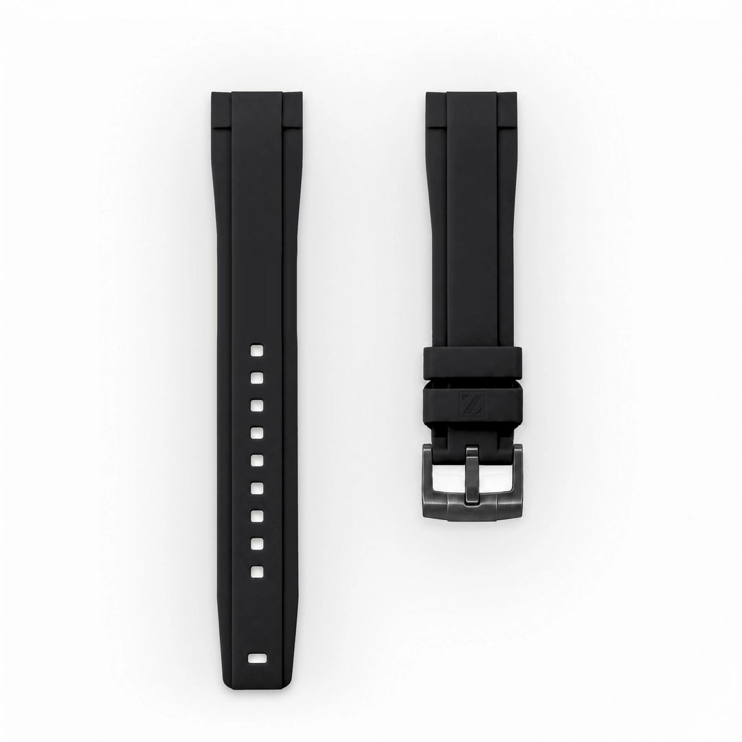 ZEALANDE 20mm straight rubber strap Black, PVD Black tang buckle, Large