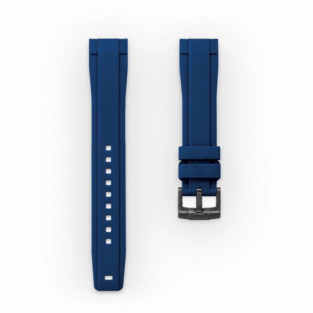 ZEALANDE 20mm straight rubber strap Blue, PVD Black tang buckle, Large
