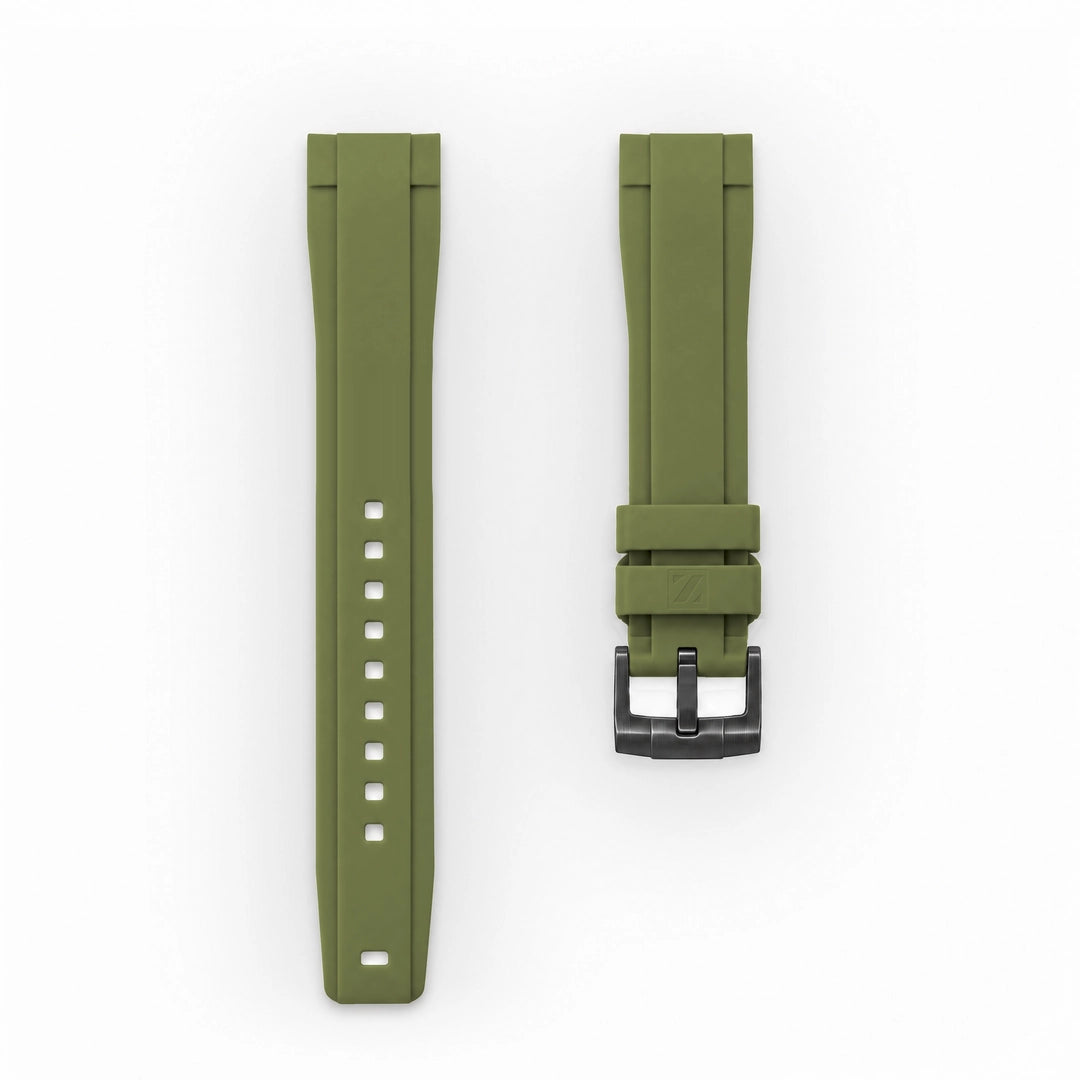 ZEALANDE 20mm straight rubber strap Khaki, PVD Black tang buckle, Large