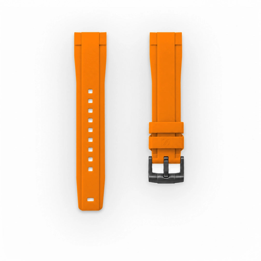 ZEALANDE 20mm straight rubber strap Orange, PVD Black tang buckle, Classic