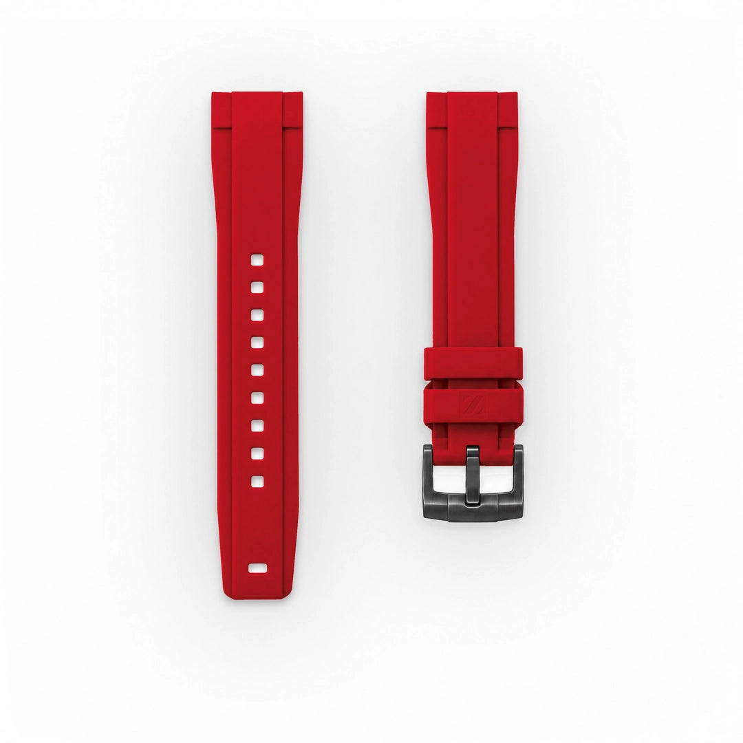 ZEALANDE 20mm straight rubber strap Red, PVD Black tang buckle, Classic