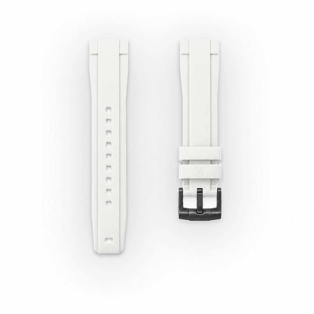 ZEALANDE 20mm straight rubber strap White, PVD Black tang buckle, Classic