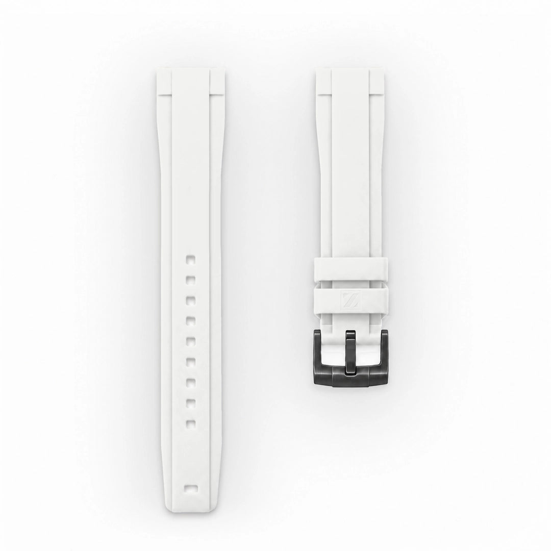 ZEALANDE 20mm straight rubber strap White, PVD Black tang buckle, Large