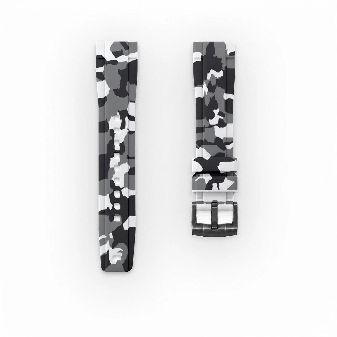 ZEALANDE 20mm straight rubber strap Winter Camo'Z, PVD Black tang buckle, Classic