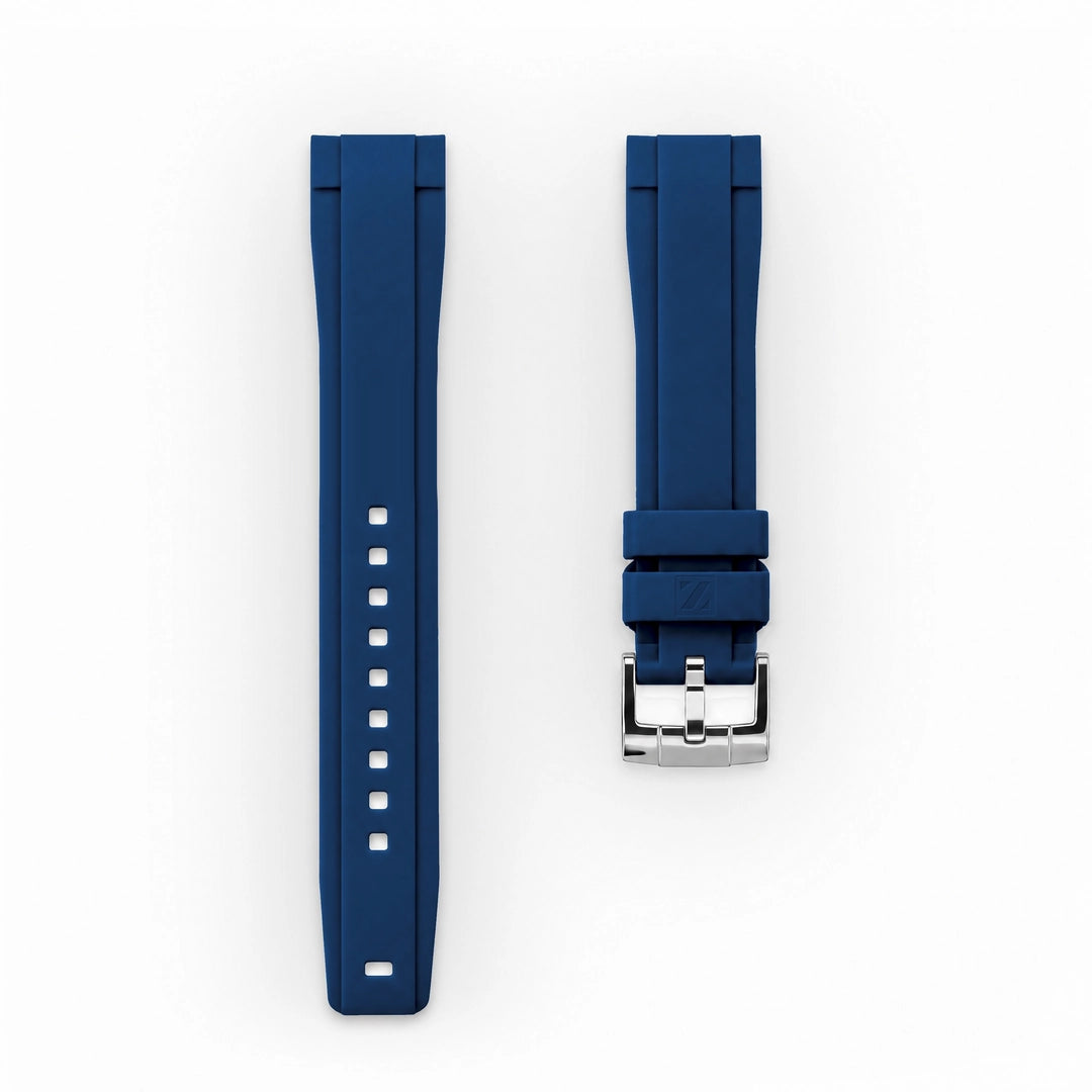 ZEALANDE 20mm straight rubber strap Blue, Polished tang buckle, Large