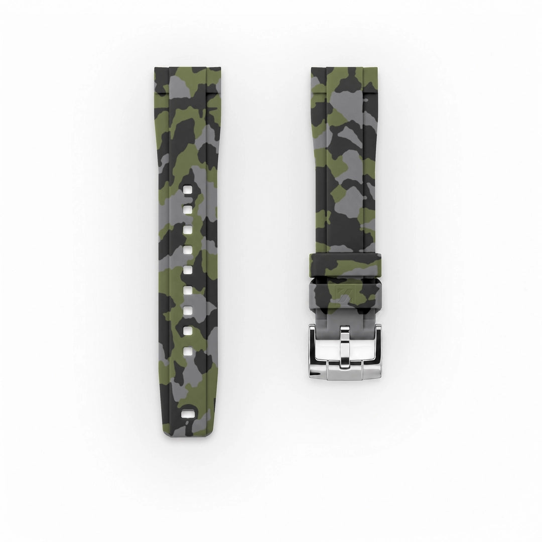 ZEALANDE 20mm straight rubber strap Forest Camo'Z, Polished tang buckle, Classic