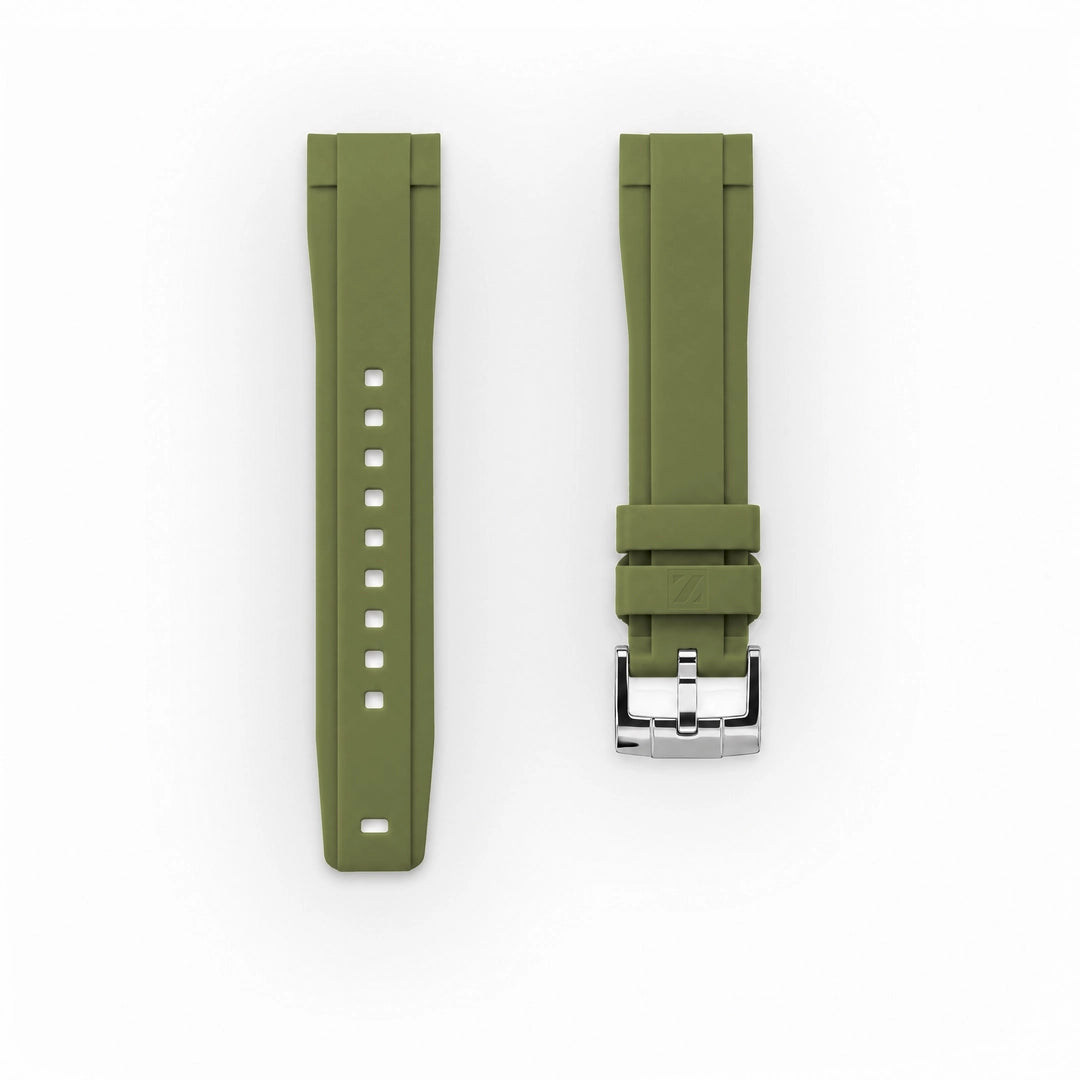 ZEALANDE 20mm straight rubber strap Khaki, Polished tang buckle, Classic