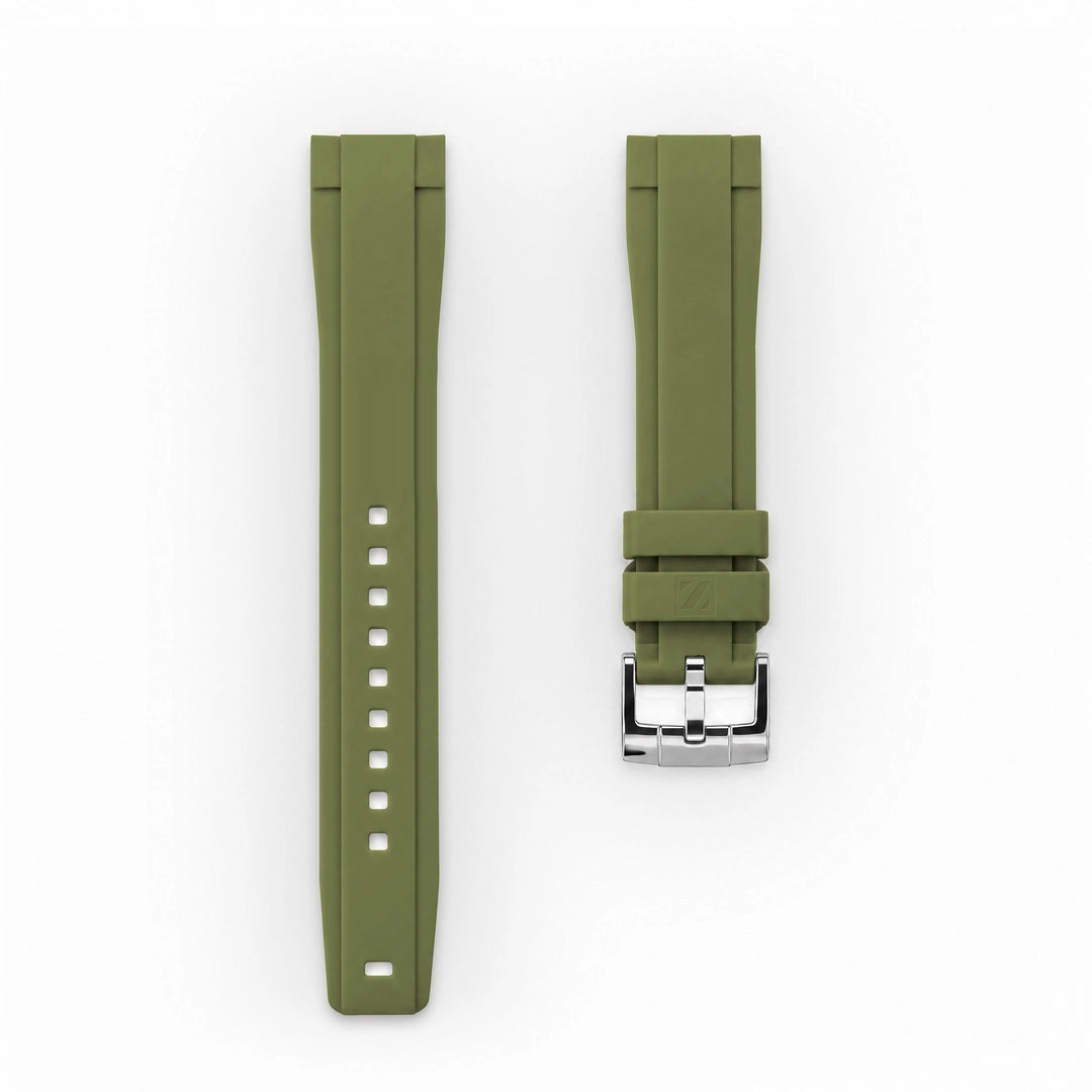 ZEALANDE 20mm straight rubber strap Khaki, Polished tang buckle, Large