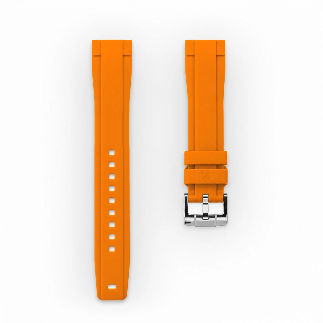 ZEALANDE 20mm straight rubber strap Orange, Polished tang buckle, Large