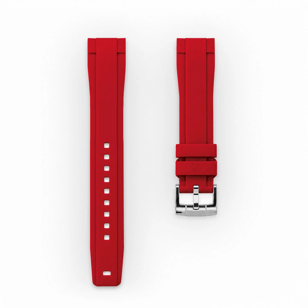 ZEALANDE 20mm straight rubber strap Red, Polished tang buckle, Large