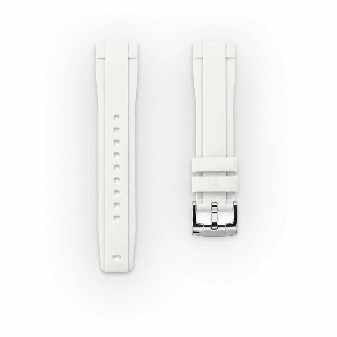 ZEALANDE 20mm straight rubber strap White, Polished tang buckle, Classic