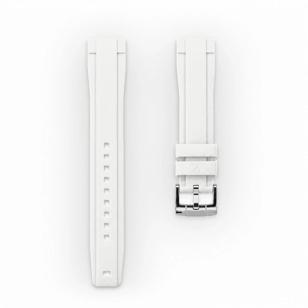 ZEALANDE 20mm straight rubber strap White, Polished tang buckle, Large