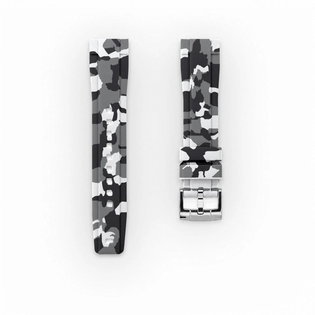 ZEALANDE 20mm straight rubber strap Winter Camo'Z, Polished tang buckle, Classic