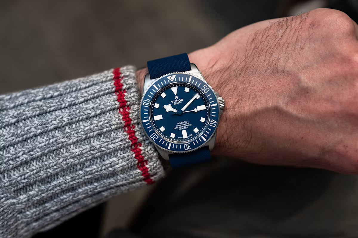 Tudor Pelagos FXD blue dial on the wrist