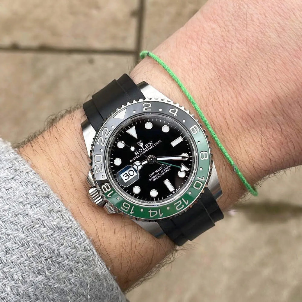 Rubber Strap for ROLEX® GMT 126710 VTNR “Sprite” (6 Digits) Rubber Straps with tang buckle ZEALANDE Black Brushed Classic