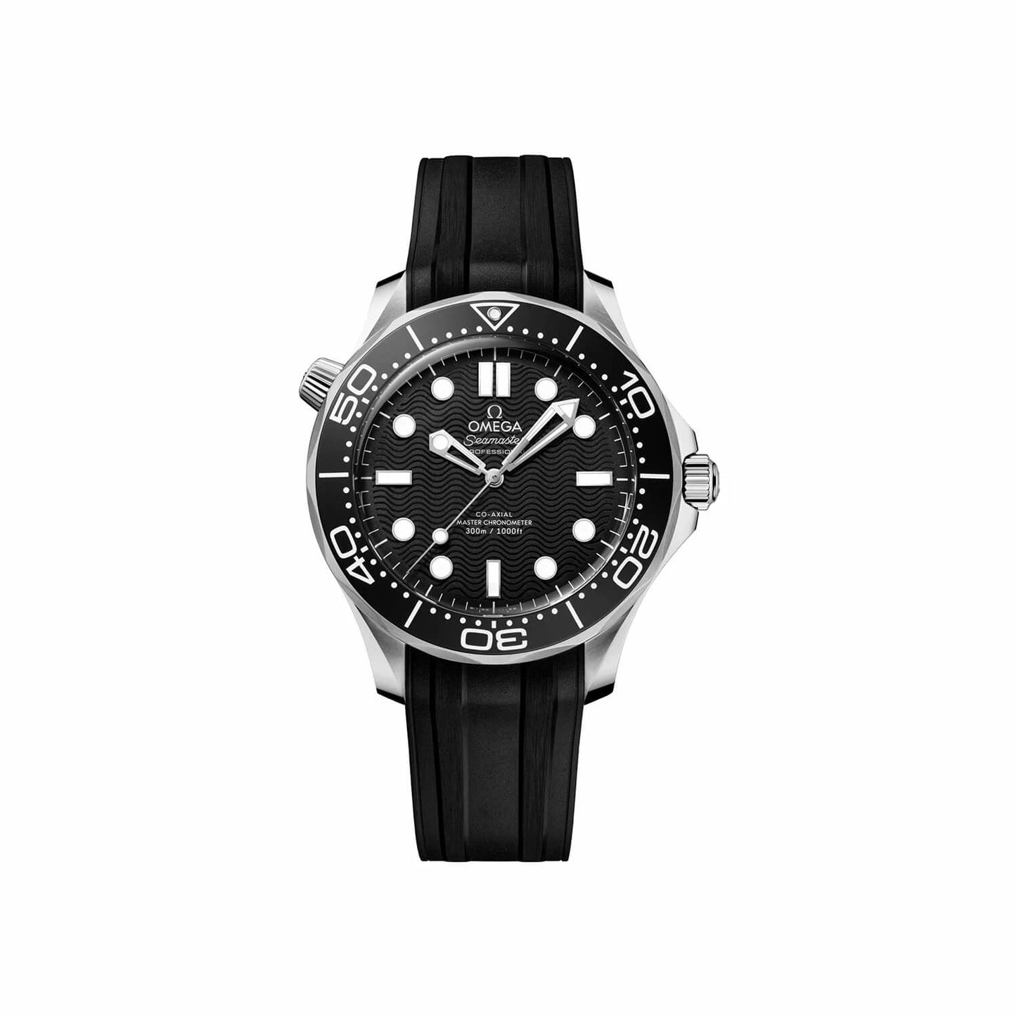 Omega Seamaster Diver 300M co-axial black ceramic on black rubber strap