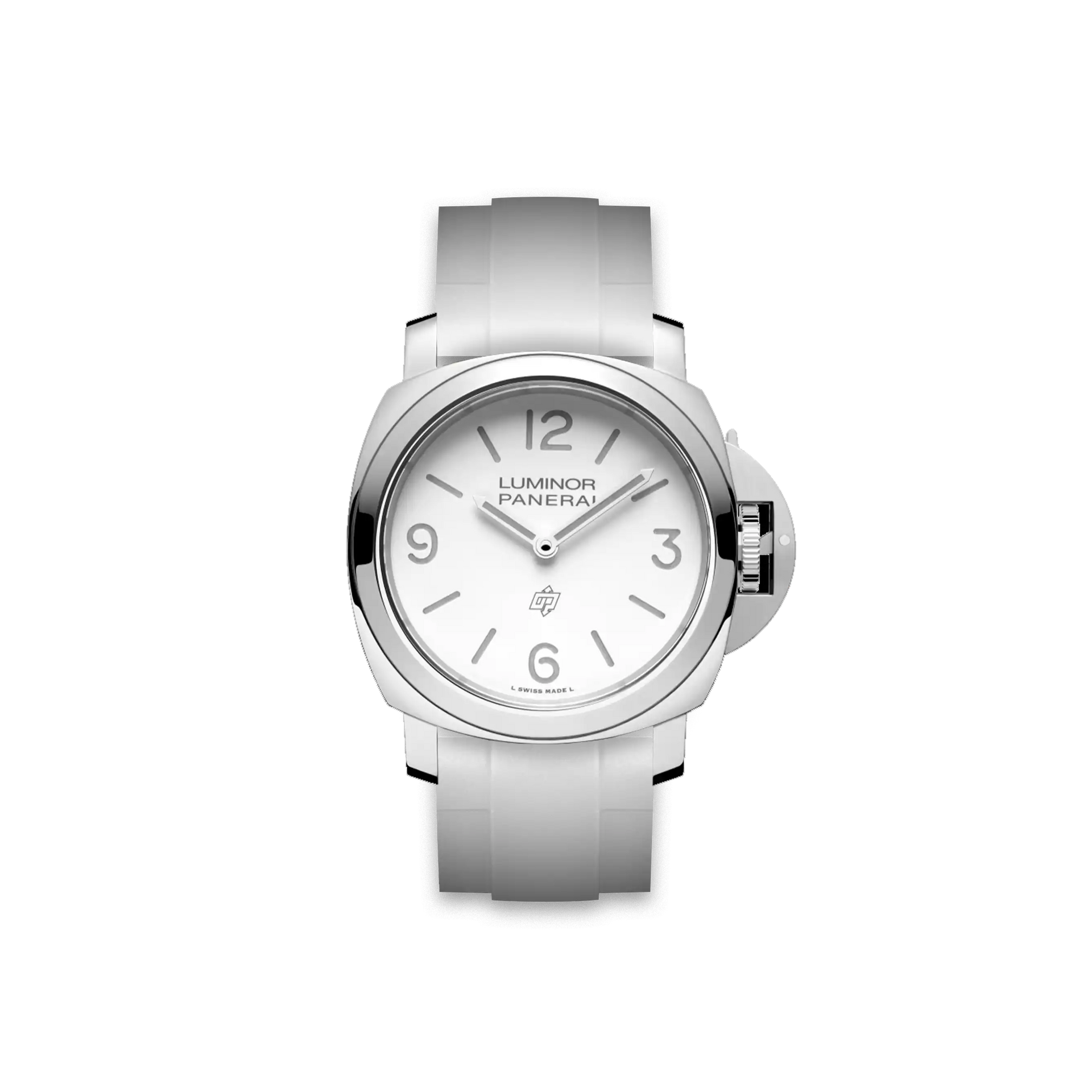 24mm Straight Rubber Strap For Panerai® Luminor Base Logo White