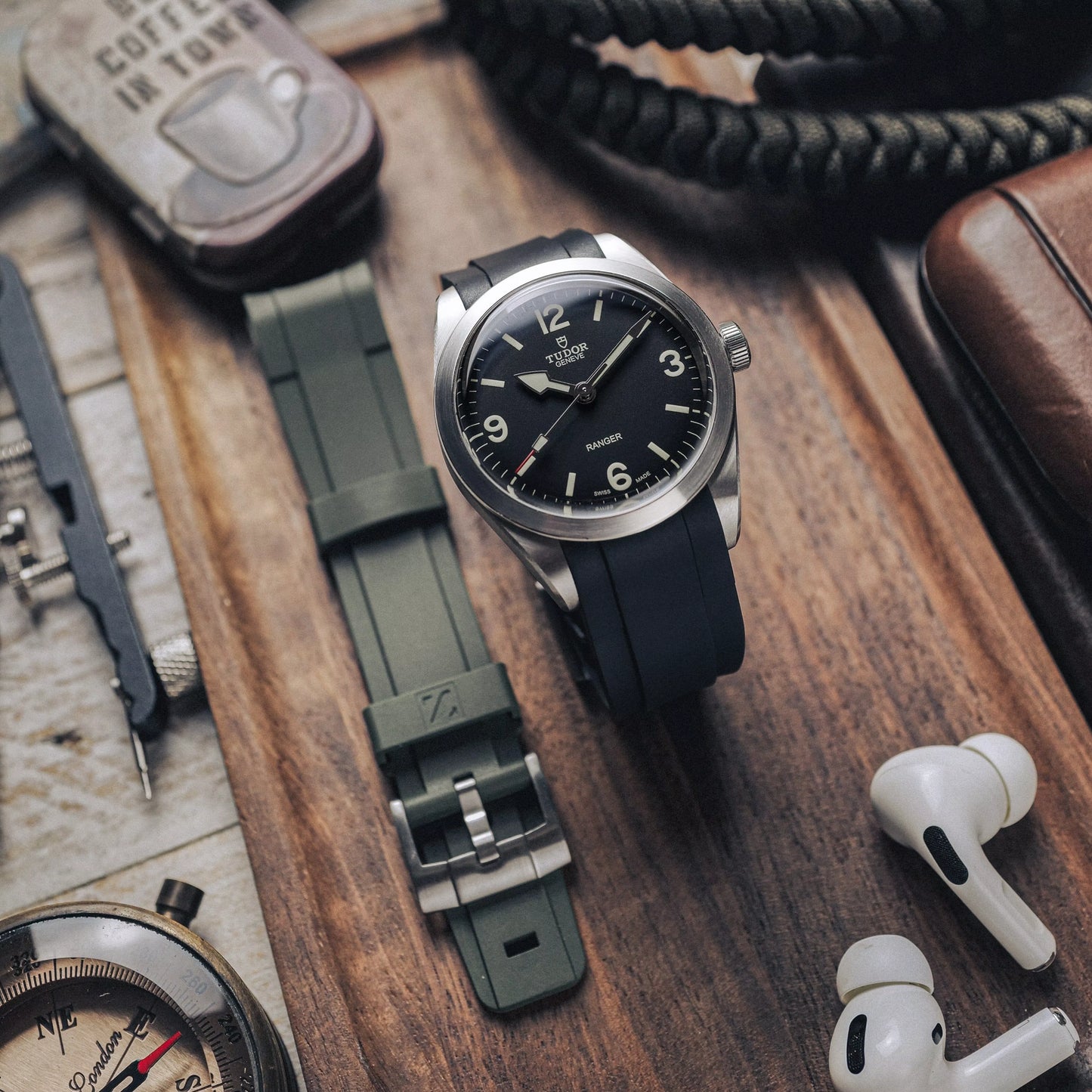 Rubber Strap for Tudor® Ranger Rubber Straps ZEALANDE Black Brushed 